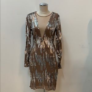 Brand New Long Sleeve Nude Sequins Dress Small